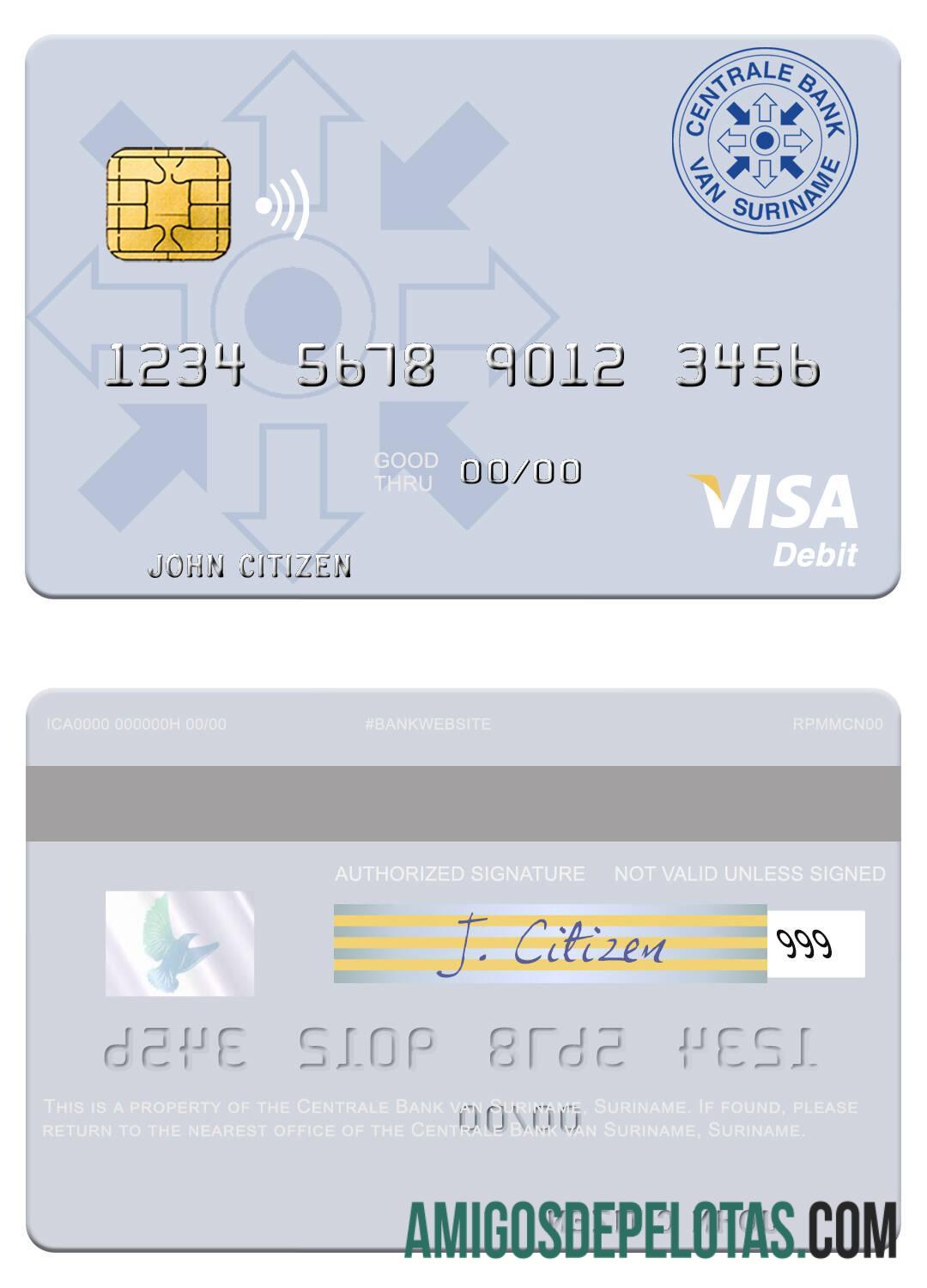 Cartão de Débito Visa do Banco Central do Suriname modelo